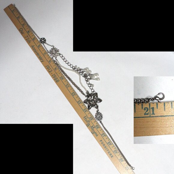 Silvertone 21 Inch Imitation Pearl Rhinestone Smoky Bead Multi Strand Necklace - Picture 9 of 12